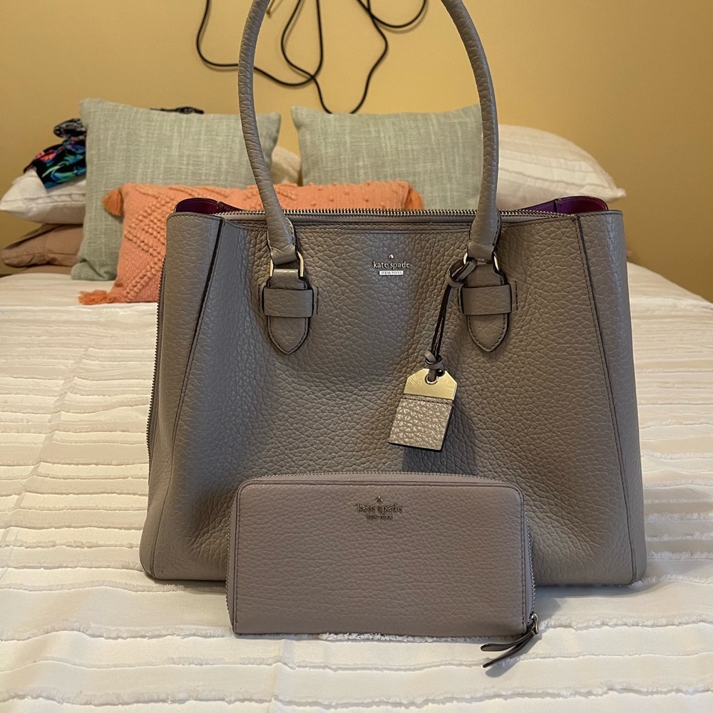 Kate Spade Taupe Leather Tote and Wallet Set
